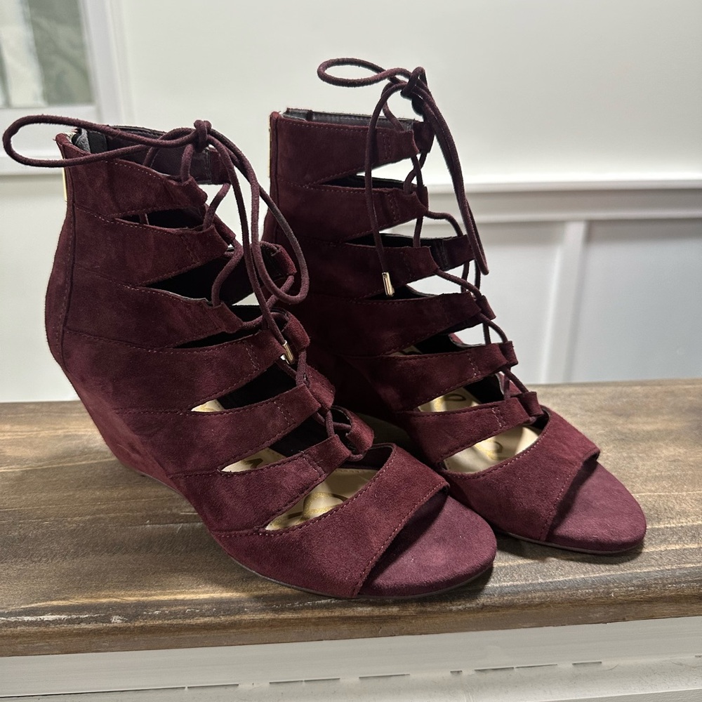 Sam Edelman Burgundy Lace-Up Wedges